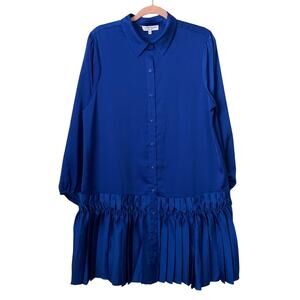 Taylor‎ Tillman Shirt Dress Womens Medium Royal Blue Mini Pleated Minimalist NEW